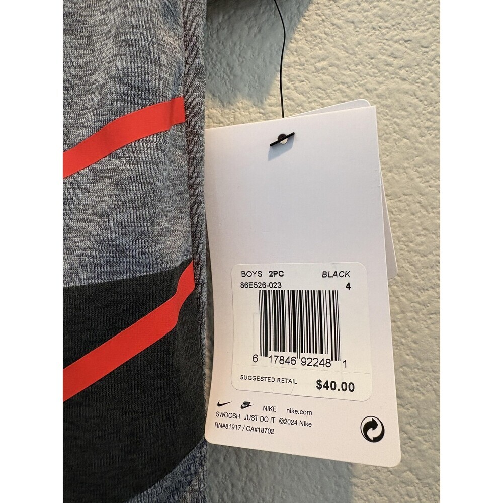 Nike 2-Piece Set Boys 4 Black Gray Dri-FIT Shirt Shorts Athletic Running Sports - Picture 2 of 7